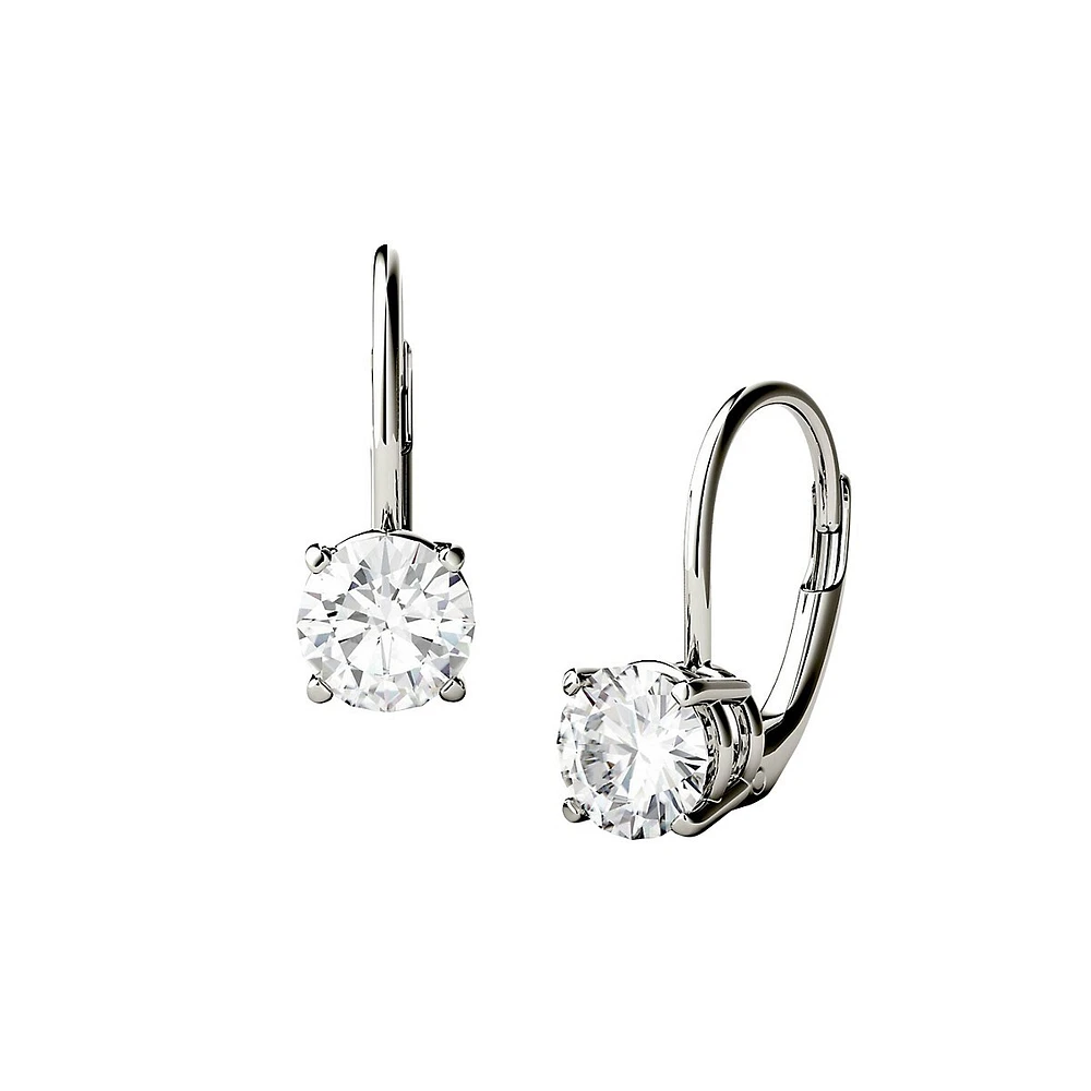 14K White Gold & 1.00 CT. T.W. Round Created Moissanite Leverback Earrings