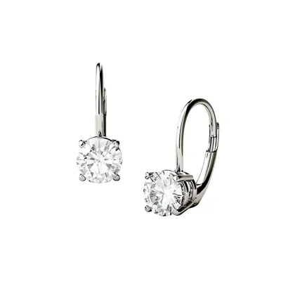 Boucles d'oreilles en or blanc 14 ct avec moissanite ronde 1,00 ct PT et fermoir à levier