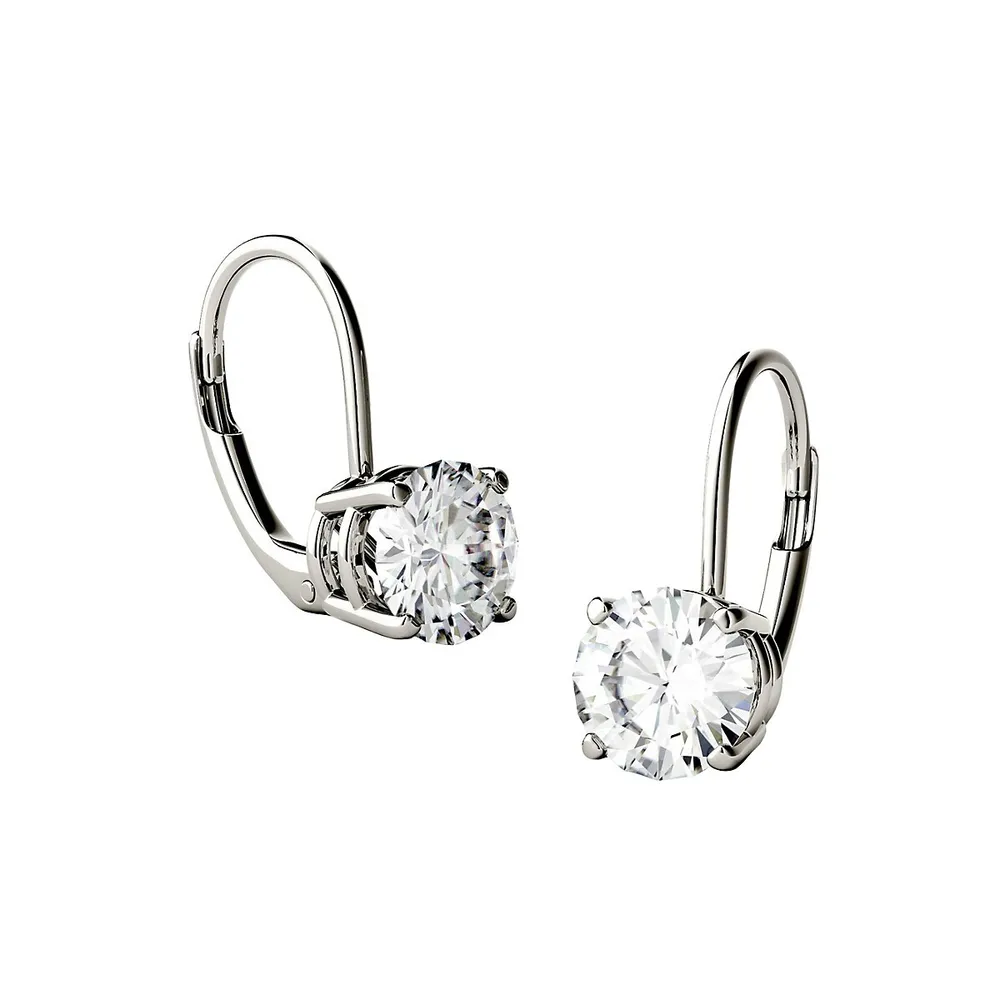 14K White Gold & 3.00 CT. T.W. Round Created Moissanite Leverback Earrings