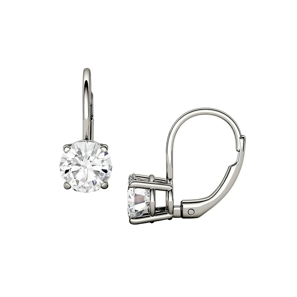 14K White Gold & 3.00 CT. T.W. Round Created Moissanite Leverback Earrings