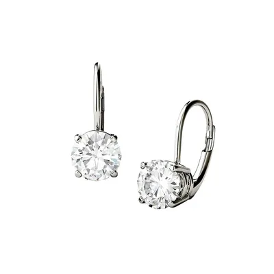 Boucles d'oreilles en or blanc 14 ct à moissanite ronde 3,00 ct PT et fermoir à levier