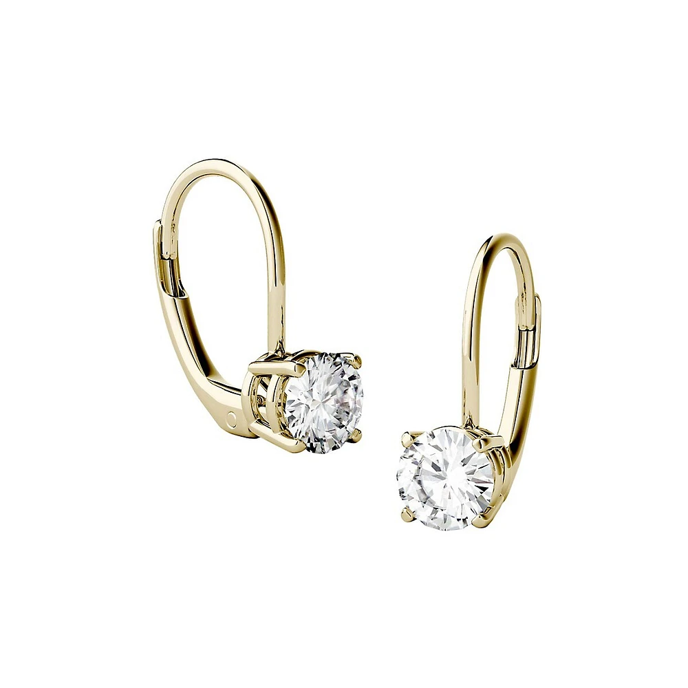 14K Yellow Gold & 1.00 CT. T.W. Round Created Moissanite Leverback Earrings