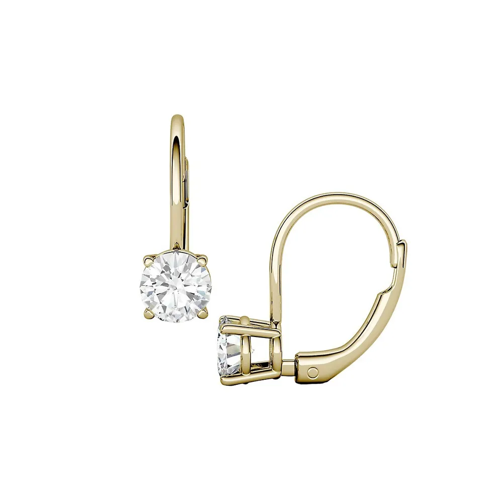 14K Yellow Gold & 1.00 CT. T.W. Round Created Moissanite Leverback Earrings