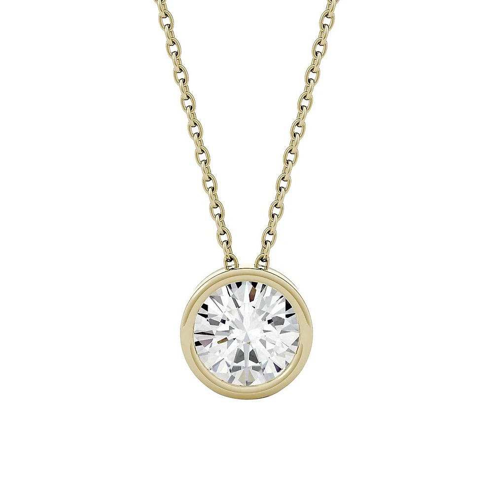 14K Yellow Gold & 0.50 CT. T.W. Created Moissanite Bezel-Set Pendant Necklace