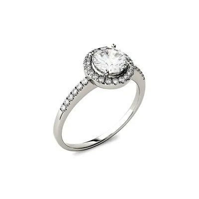 14K White Gold & 1.30 CT. T.W. Created Moissanite Halo Engagement Ring