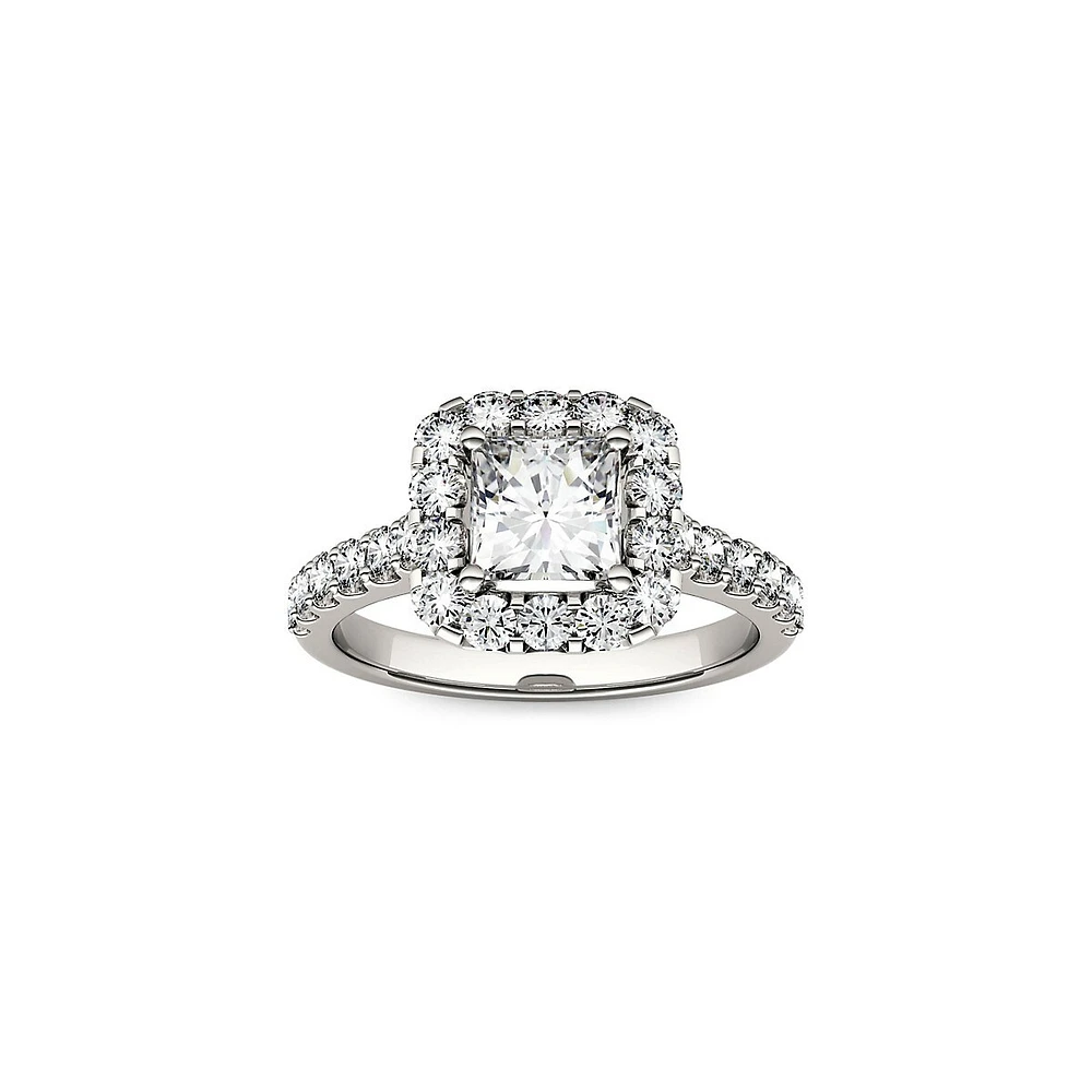 Bague style halo en or blanc 14 ct avec moissanite de 1,98 ct PT