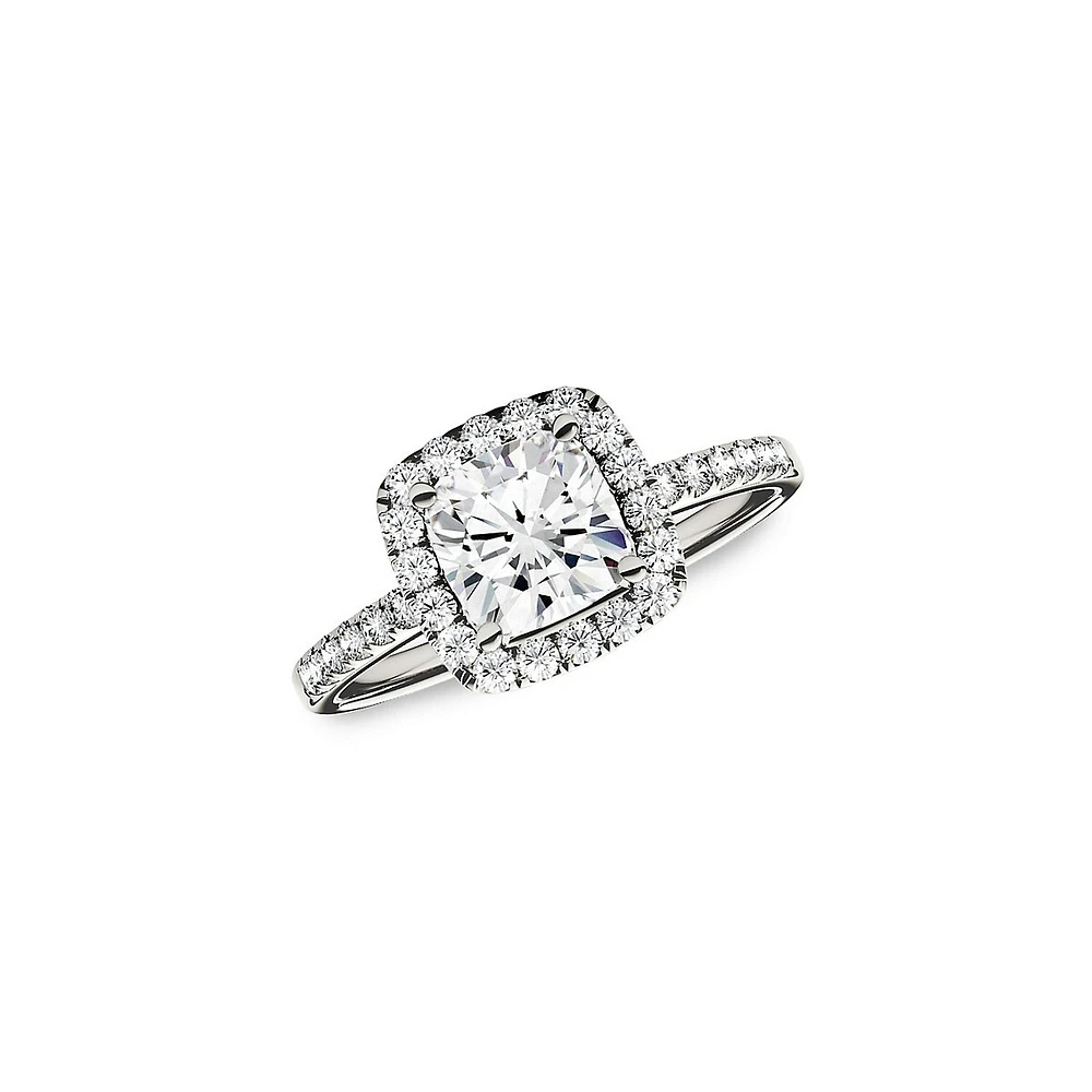 14k White Gold 1.40 CT. T.W. Created Moissanite Cushion Halo Ring