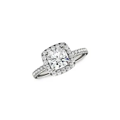 Bague en or blanc 14 ct avec moissanite halo taille coussin 1,4 PT