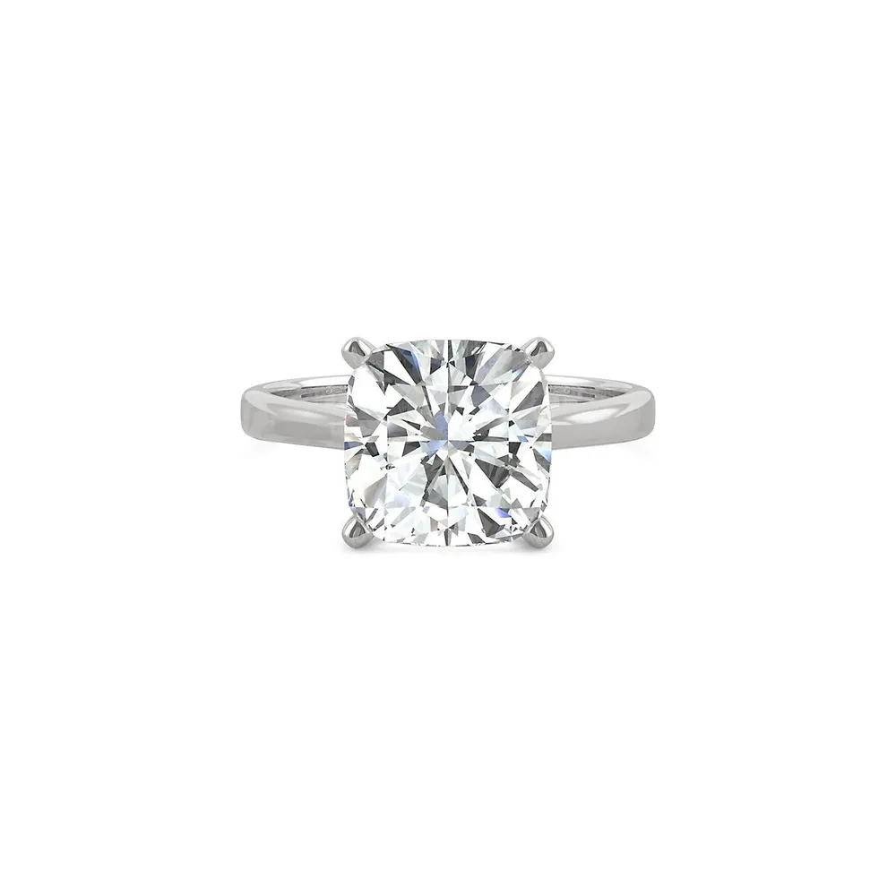 14K White Gold and Cushion-Cut Created Moissanite Solitaire Ring