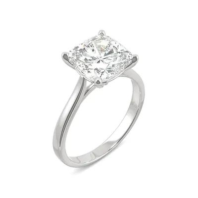 14K White Gold and Cushion-Cut Created Moissanite Solitaire Ring