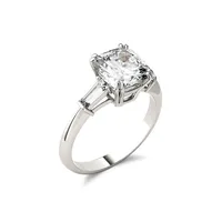 14K White Gold & 2.77 CT. T.W. Created Moissanite Cushion 3-Stone Ring