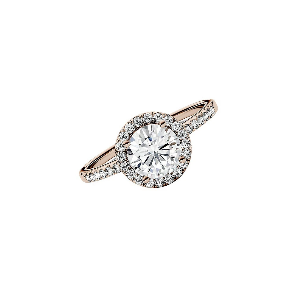 Bague de fiançailles en or rose 14 ct avec moissanite halo 1,3 PT