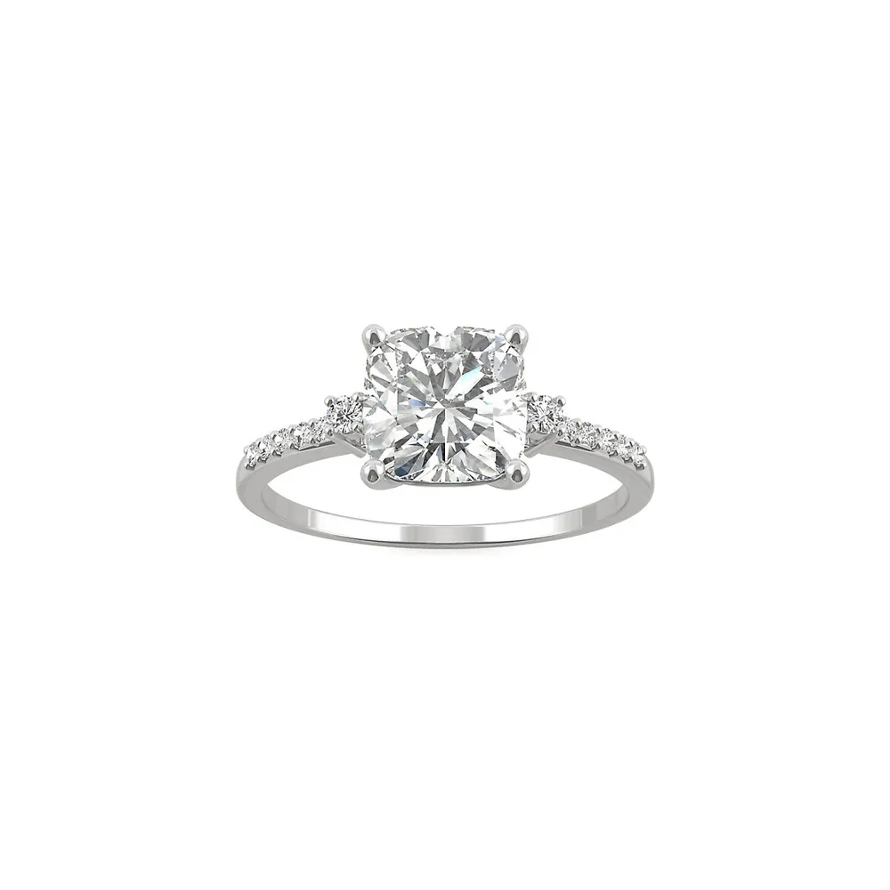 Bague de fiançailles en or blanc 14 ct avec moissanite taille coussin 1,81 PT