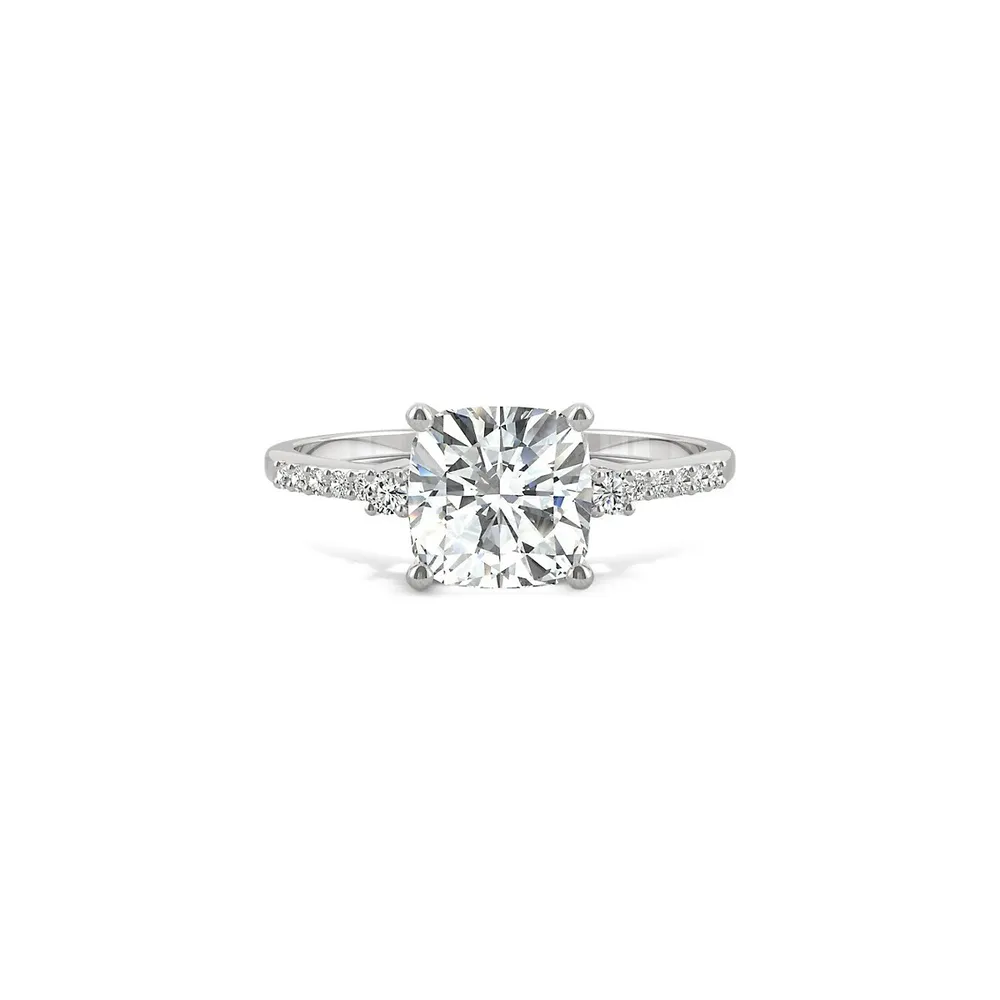 14k White Gold 1.81 CT. T.W. Created Moissanite Cushion Engagement Ring