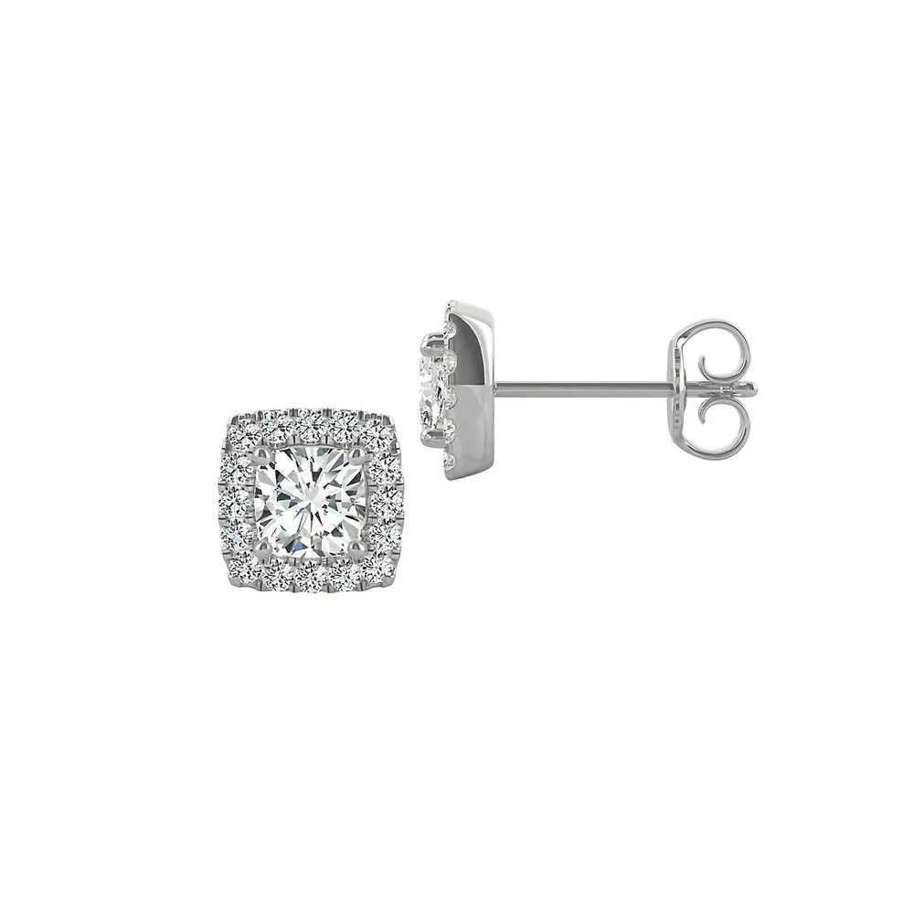 14K White Gold & Cushion-Cut 1.32 CT. T.W. Created Moissanite Halo Stud Earrings