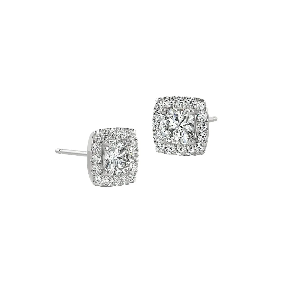 14K White Gold & Cushion-Cut 1.32 CT. T.W. Created Moissanite Halo Stud Earrings