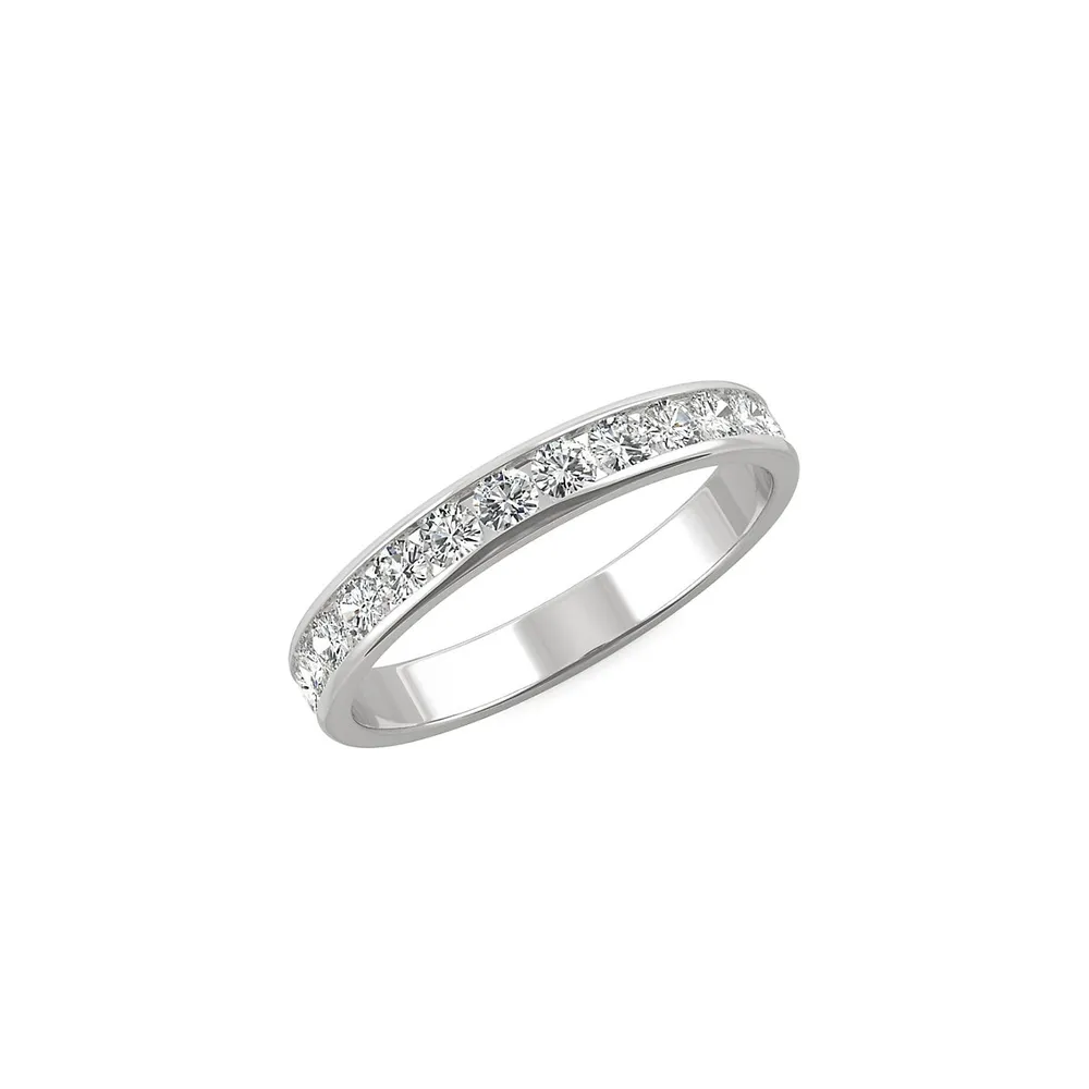 14K White Gold and Created Moissanite Channel Band