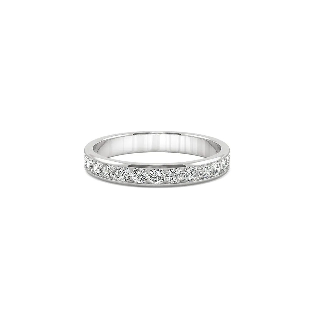 14K White Gold and Created Moissanite Channel Band