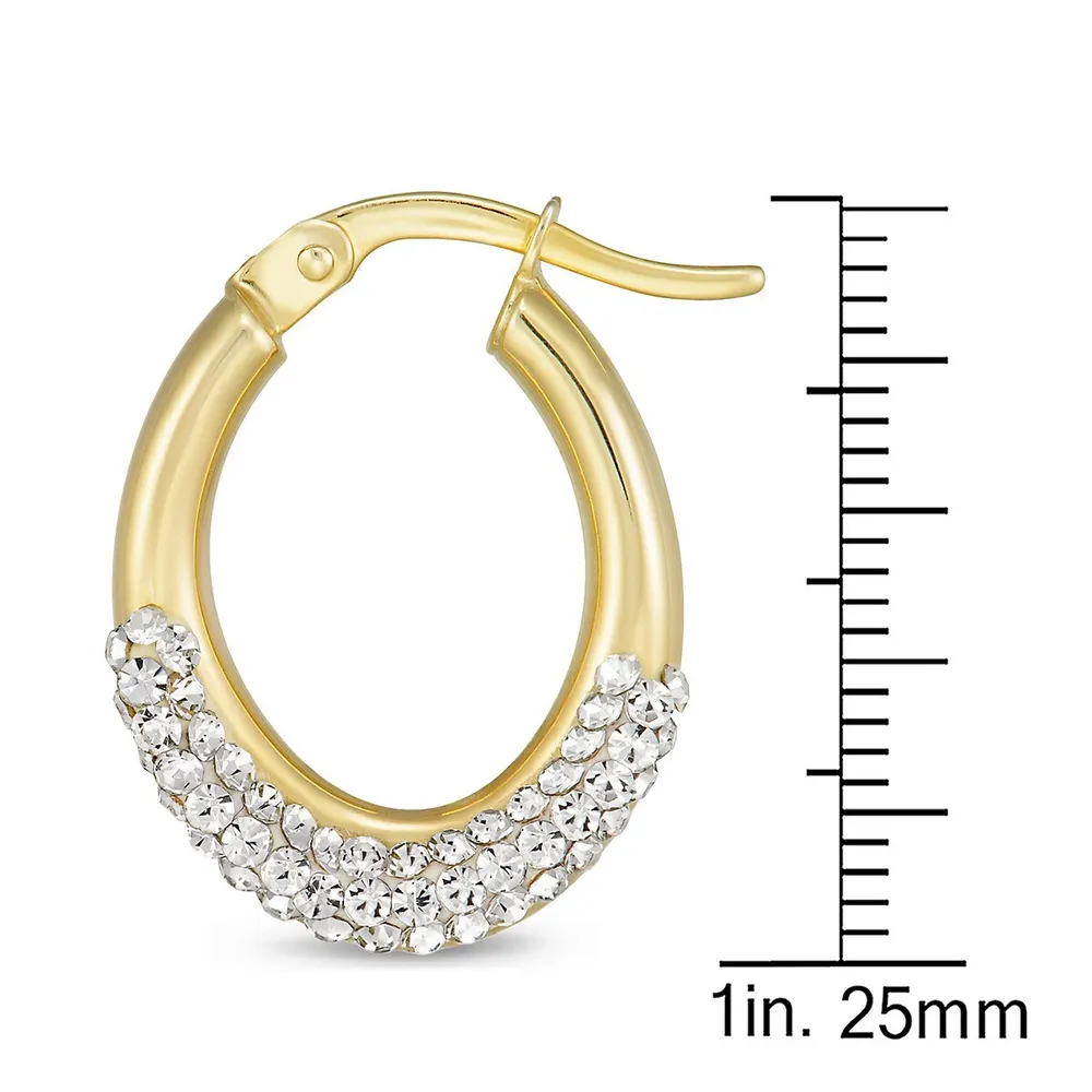 10kt Bonded On Sterling Silver Gold With Crystal Hoop Earrings