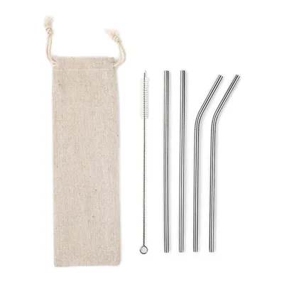 6-Piece Stainless Steel Straw & Canvas Pouch Set