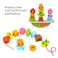 Wooden Animals Rocking Stacker - 13pcs Stacking Toy With Block Lacing String, Ages 2+