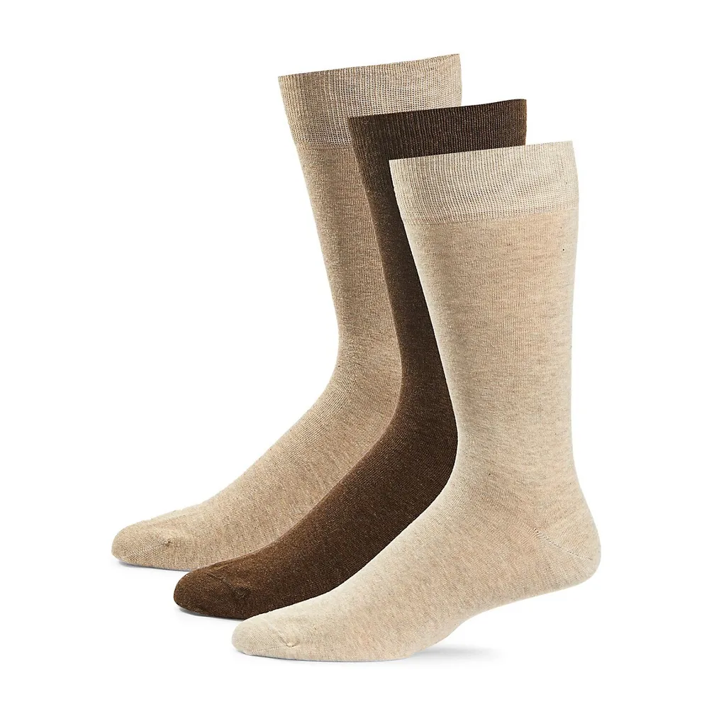 Men's 3-Pair Combed Flat-Knit Crew Socks