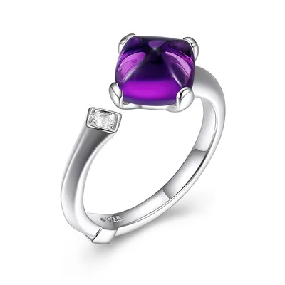 Rhodium-plated Sterling Silver Synthetic Amethyst & Cubic Zirconia Ring