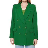 Women Plus Oversize Double Breasted Lapel Collar Woven Jacket