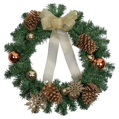 24" Pre-decorated Ball Ornaments And Bow Artificial Christmas Wreath - Unlit