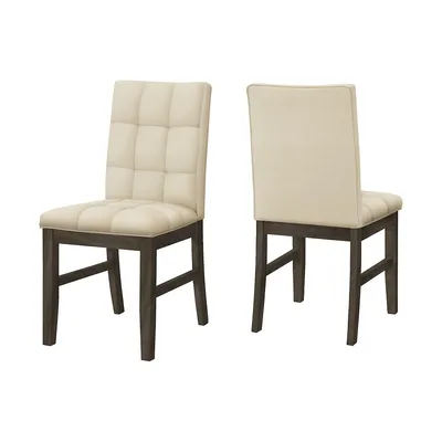Set Of 2 37" Height Dining Chairs In Cream Fabric And Grey Solid Wood
