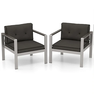 Patio Aluminum Armchair Outdoor Single Sofa Chair With Cushions & Armrests Lawn