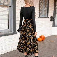 Women's Belted Floral Print Long Sleeve Maxi Dress