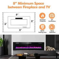 68" Ultra-thin Electric Fireplace Recessed Wall Mounted W/crystal Log Decoration