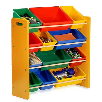 Kids Toy Storage Organizer Toys Boxes Bins For Kids Bedroom Playroom, Natural/12 Bins
