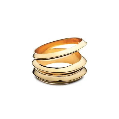 Hedron 14K Goldplated Bevelled 3-Row Ring