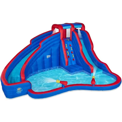 Double Dip Inflatable Water Slide Park – Heavy-duty For Outdoor Fun - Climbing Wall, 2 Slides & Splash Pool –Included Air Pump & Carrying Case