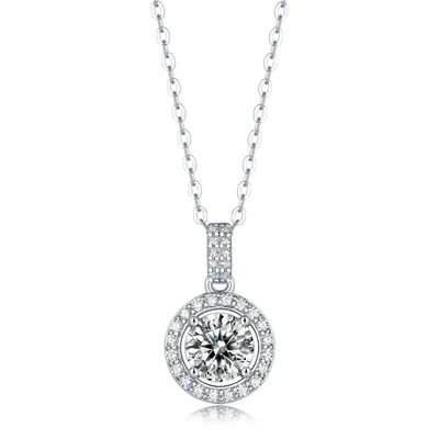 Sterling Silver with 2ctw Lab Created Moissanite Round Halo Cluster Pendant Necklace