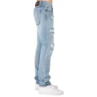 Men's Premium Jeans Slim Tapered Leg Light Blue Ripped & Repaired