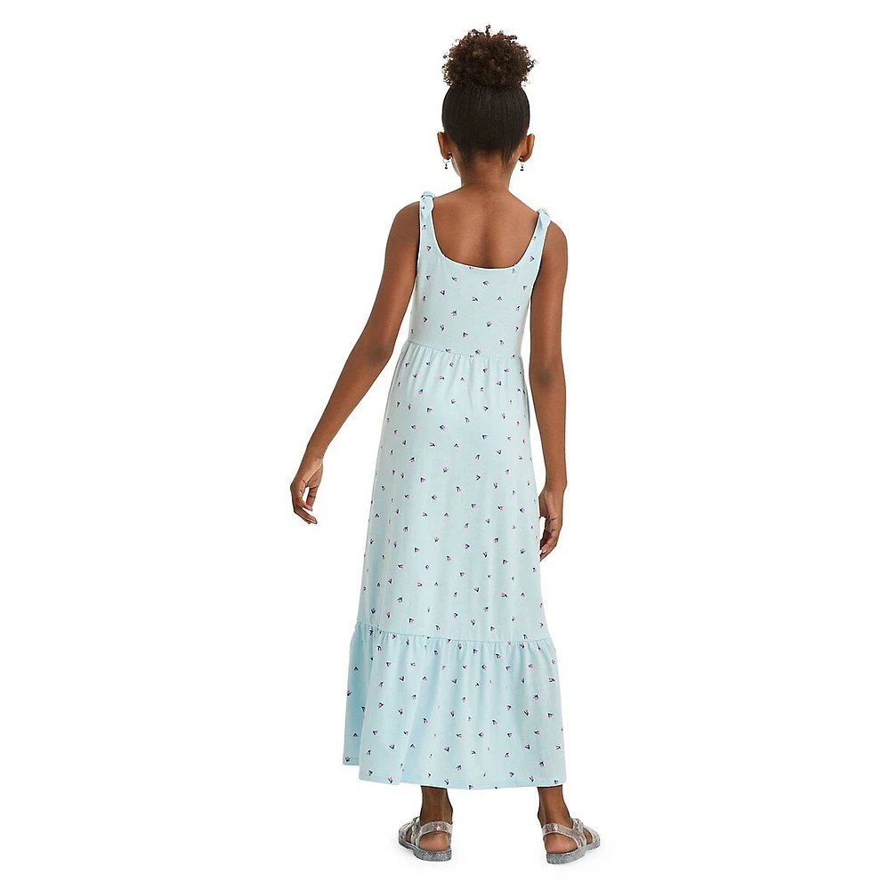 Girl's Printed Wide-Strap Maxi Dress