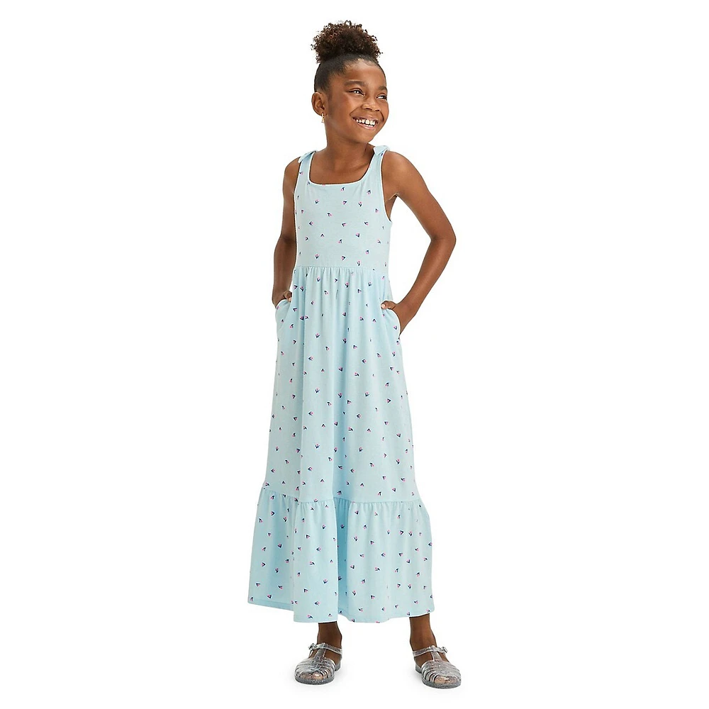 Girl's Printed Wide-Strap Maxi Dress