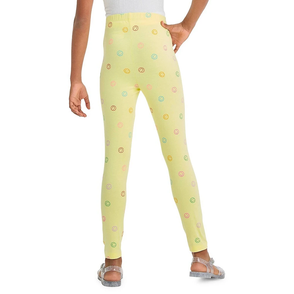 Girl's Smiley-Print Leggings