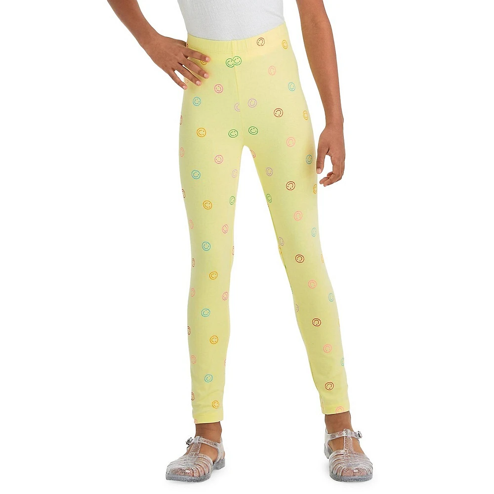 Girl's Smiley-Print Leggings