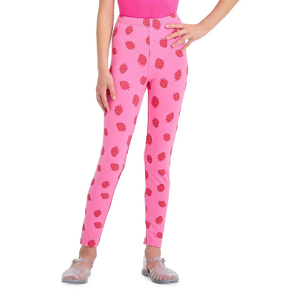 Girl's Strawberry-Print Leggings