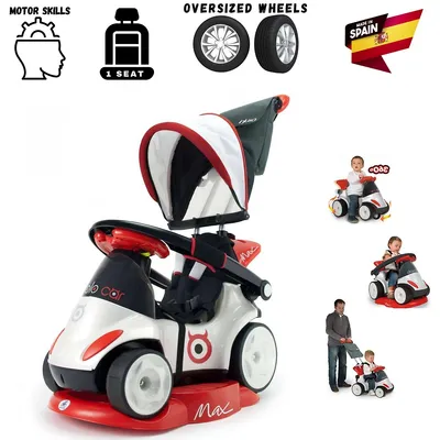 Certified INJUSA Diavolo 9-in-1 Edition Plus Push-car/Rocker/Ride-on w/ Handle, Parasol & Removable Guards Gift for Infants & Toddlers