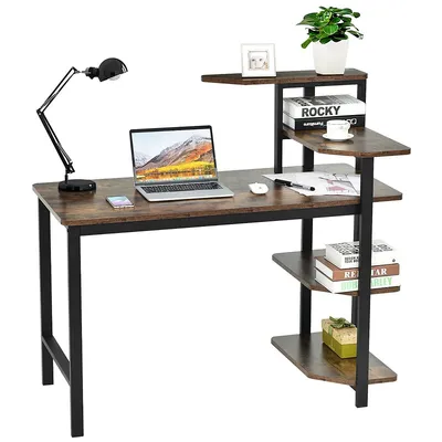 Computer Desk Writing Study Table With Storage Shelves Home Office Rustic Brown