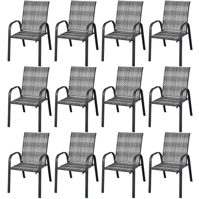 Set Of Patio Rattan Dining Chairs Stackable Armrest Garden Mix Graymix Brown