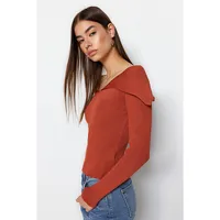 Women Slim Fit Basic Turndown Collar Knitwear Sweater