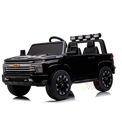 Licensed 24v Chevrolet Sliverado 2-seater Ride-on Truck W/ Rubber Wheels, Music Input, Leather Seats, And Rc