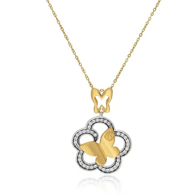 10kt 18" Butterfly Two Tone Pendant Necklace