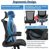 Mesh Back Adjustable Swivel Office Chair W/ Flip Up Arms Leather Seat